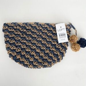 NWT LOFT Blue and Tan Woven Clutch